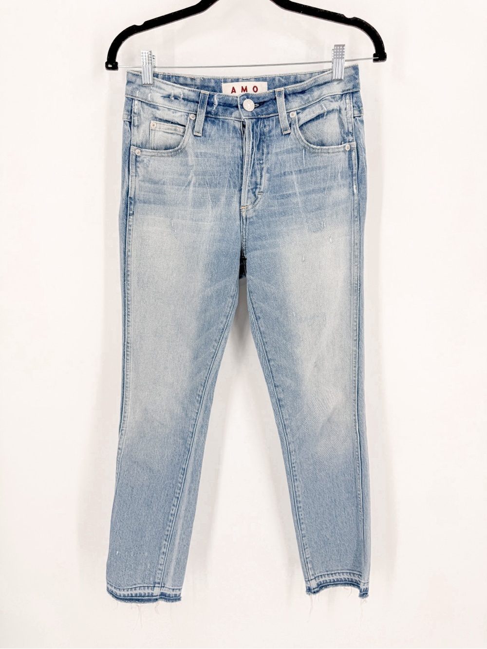AMO Denim Light Wash Distressed Straight Leg Jeans Sz 27